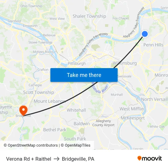 Verona Rd + Raithel to Bridgeville, PA map