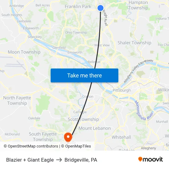 Blazier + Giant Eagle to Bridgeville, PA map