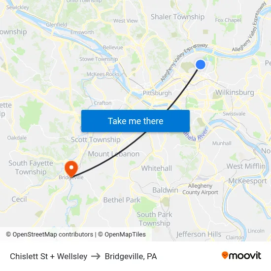 Chislett St + Wellsley to Bridgeville, PA map