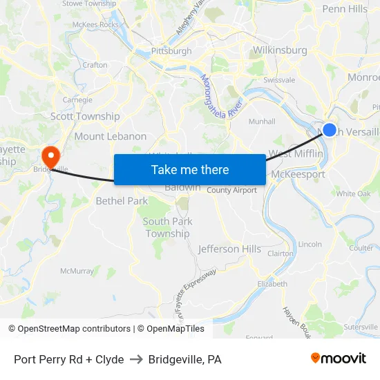 Port Perry Rd + Clyde to Bridgeville, PA map