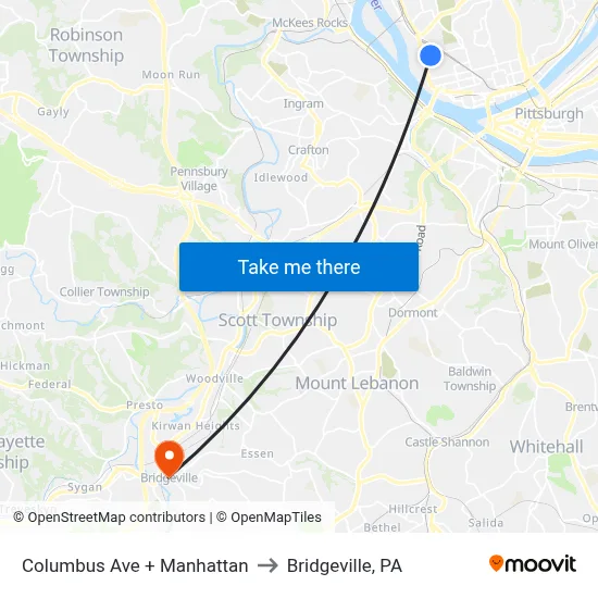 Columbus Ave + Manhattan to Bridgeville, PA map
