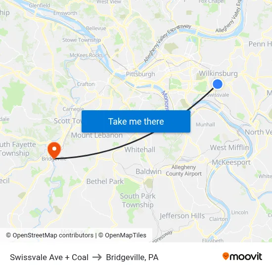 Swissvale Ave + Coal to Bridgeville, PA map