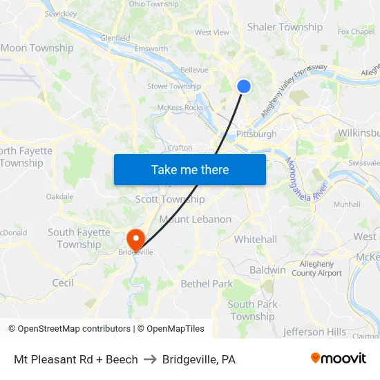 Mt Pleasant Rd + Beech to Bridgeville, PA map