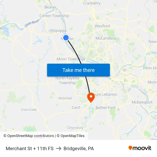 Merchant St + 11th FS to Bridgeville, PA map