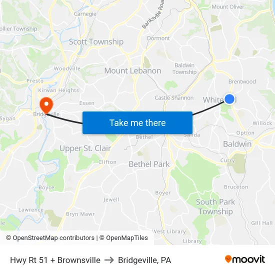 Hwy Rt 51 + Brownsville to Bridgeville, PA map
