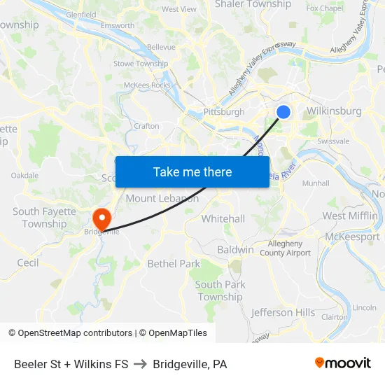 Beeler St + Wilkins FS to Bridgeville, PA map