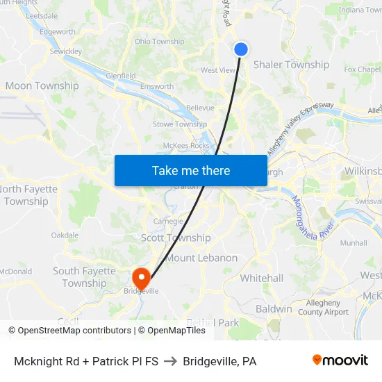 Mcknight Rd + Patrick Pl FS to Bridgeville, PA map