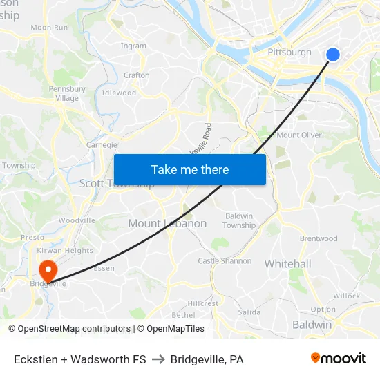 Eckstien + Wadsworth FS to Bridgeville, PA map