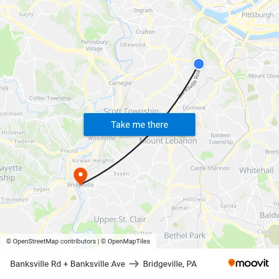 Banksville Rd + Banksville Ave to Bridgeville, PA map