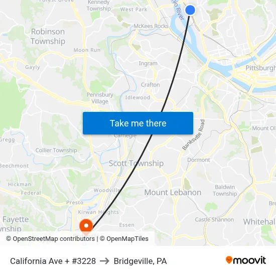 California Ave + #3228 to Bridgeville, PA map