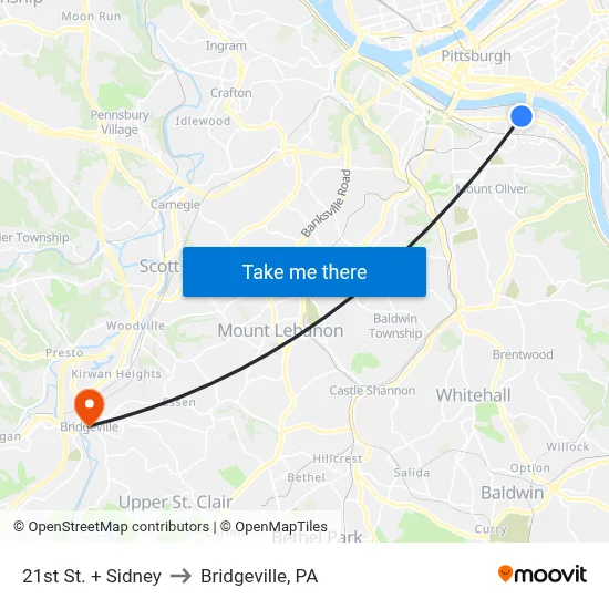 21st St. + Sidney to Bridgeville, PA map