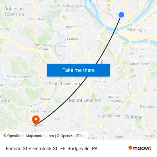 Federal St + Hemlock St to Bridgeville, PA map