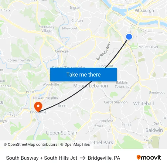 South Busway + South Hills Jct to Bridgeville, PA map