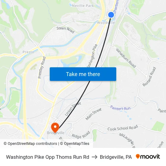 Washington Pike Opp Thoms Run Rd to Bridgeville, PA map