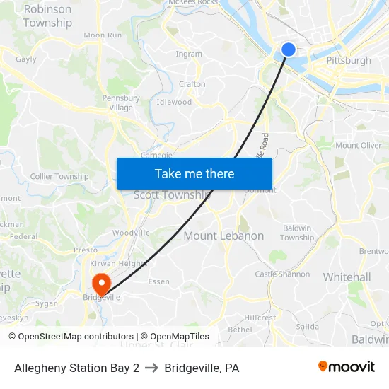 Allegheny Station Bay 2 to Bridgeville, PA map