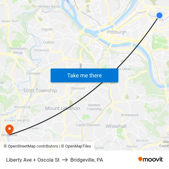 Liberty Ave + Oscola St to Bridgeville, PA map