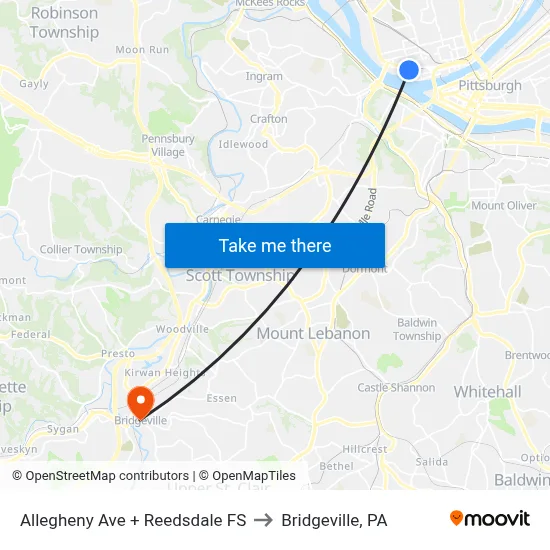 Allegheny Ave + Reedsdale FS to Bridgeville, PA map