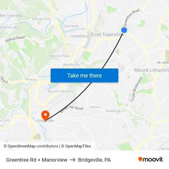 Greentree Rd + Manorview to Bridgeville, PA map