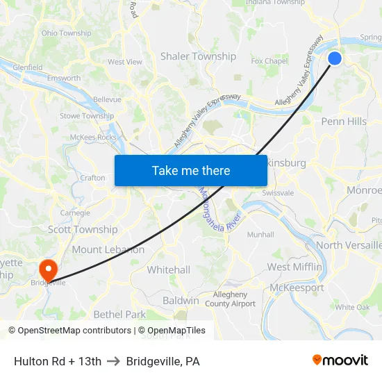 Hulton Rd + 13th to Bridgeville, PA map