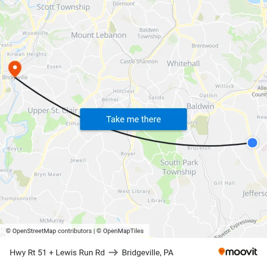 Hwy Rt 51 + Lewis Run Rd to Bridgeville, PA map