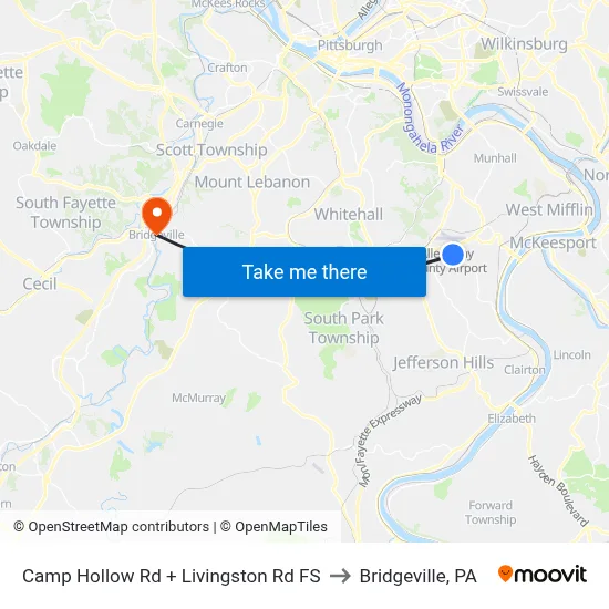 Camp Hollow Rd + Livingston Rd FS to Bridgeville, PA map