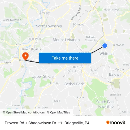 Provost Rd + Shadowlawn Dr to Bridgeville, PA map