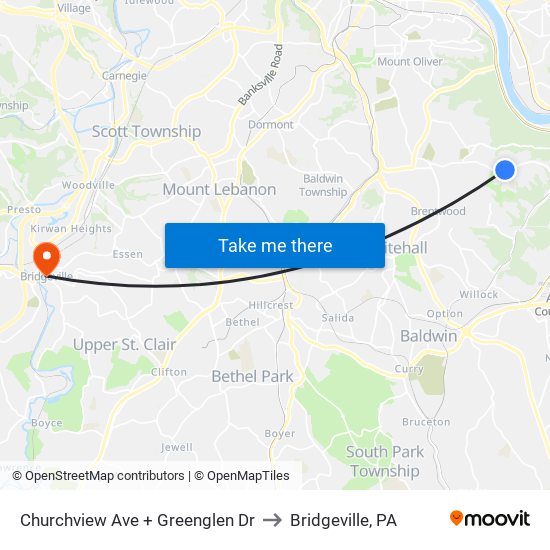 Churchview Ave + Greenglen Dr to Bridgeville, PA map