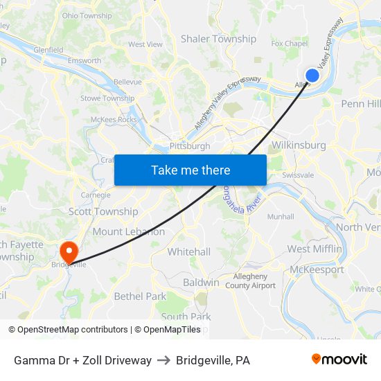 Gamma Dr + Zoll Driveway to Bridgeville, PA map