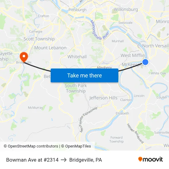 Bowman Ave at #2314 to Bridgeville, PA map