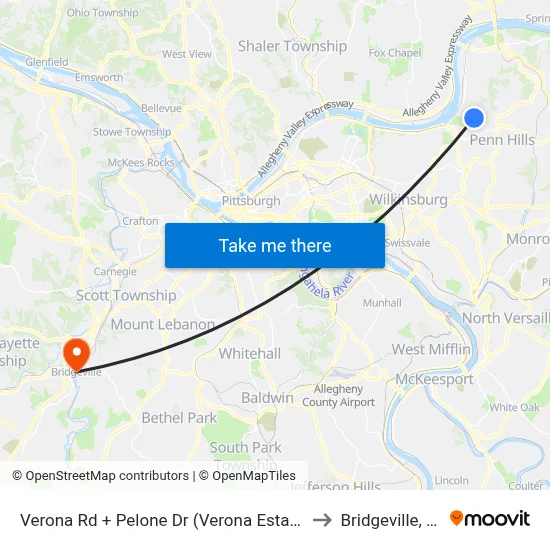 Verona Rd + Pelone Dr (Verona Estates) to Bridgeville, PA map