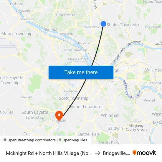 Mcknight Rd + North Hills Village (North Ent) to Bridgeville, PA map