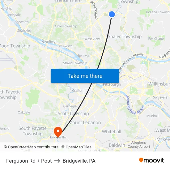 Ferguson Rd + Post to Bridgeville, PA map