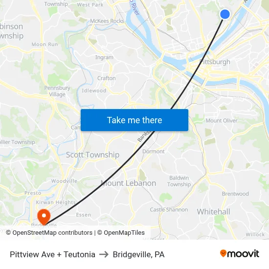 Pittview Ave + Teutonia to Bridgeville, PA map