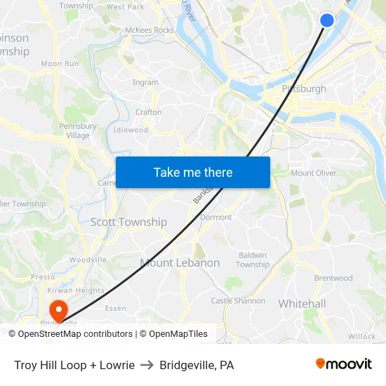 Troy Hill Loop + Lowrie to Bridgeville, PA map