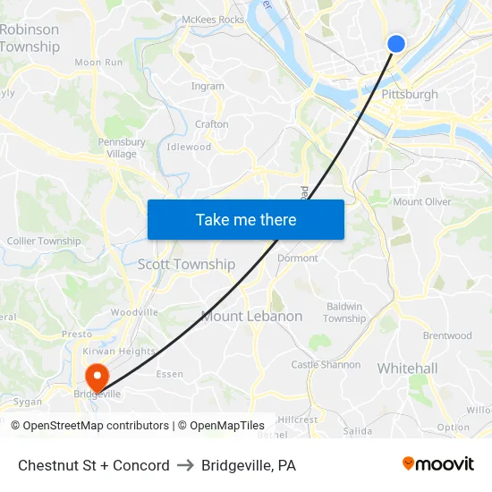Chestnut St + Concord to Bridgeville, PA map