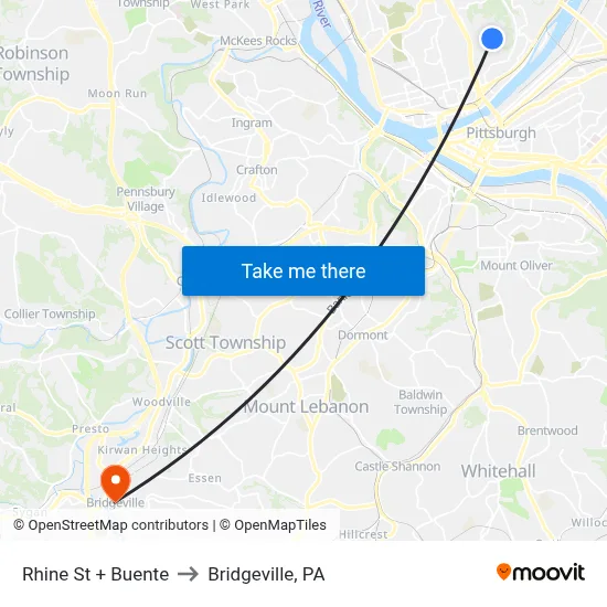 Rhine St + Buente to Bridgeville, PA map