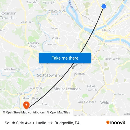 South Side Ave + Luella to Bridgeville, PA map