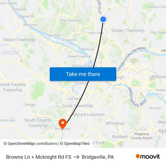 Browns Ln + Mcknight Rd FS to Bridgeville, PA map