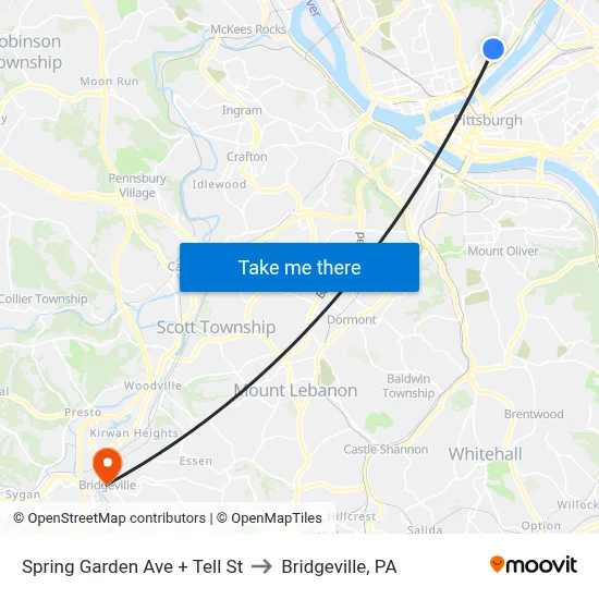 Spring Garden Ave + Tell St to Bridgeville, PA map