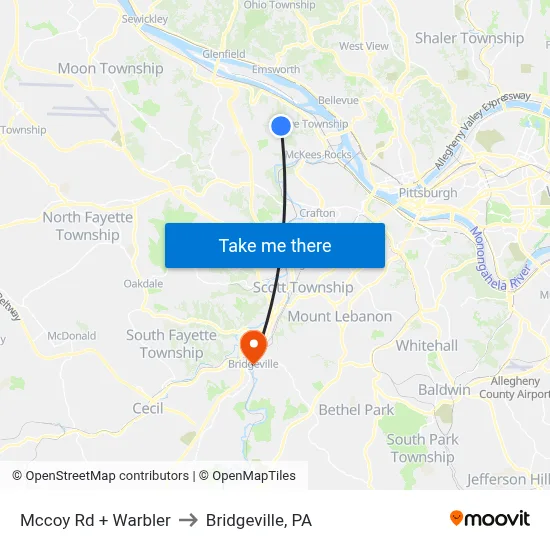 Mccoy Rd + Warbler to Bridgeville, PA map