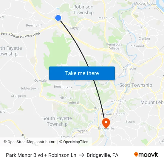 Park Manor Blvd + Robinson Ln to Bridgeville, PA map