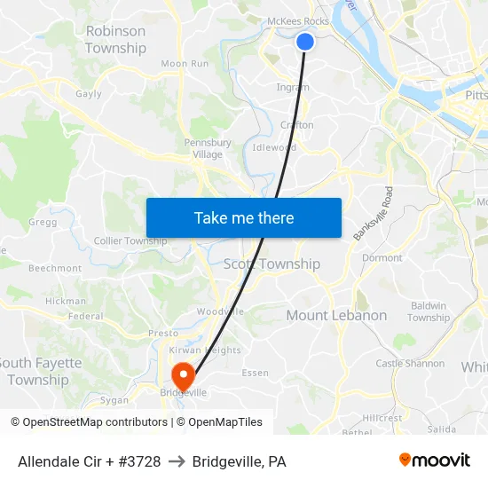 Allendale Cir + #3728 to Bridgeville, PA map