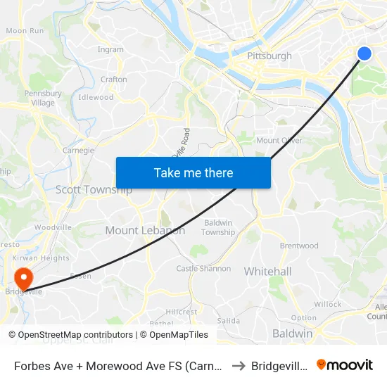 Forbes Ave + Morewood Ave FS (Carnegie Mellon) to Bridgeville, PA map
