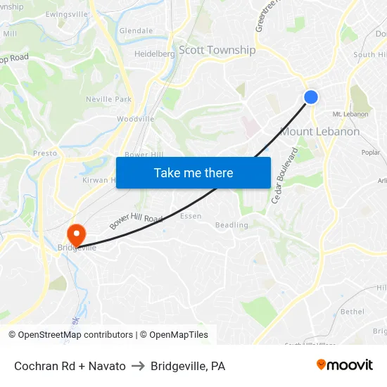 Cochran Rd + Navato to Bridgeville, PA map