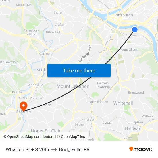 Wharton St + S 20th to Bridgeville, PA map