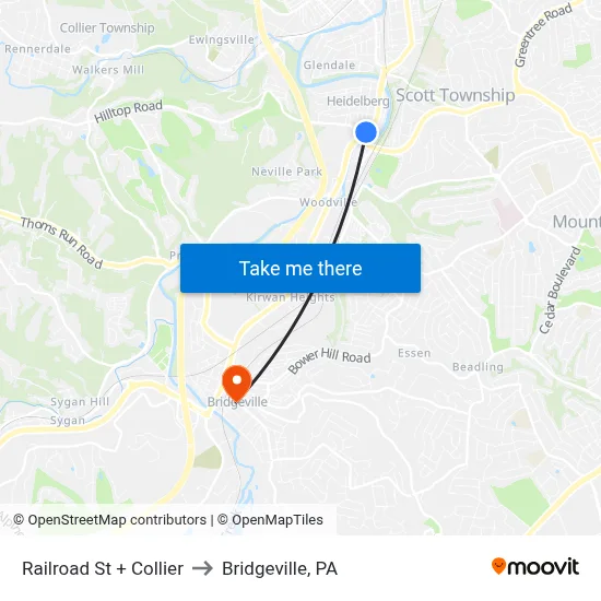 Railroad St + Collier to Bridgeville, PA map