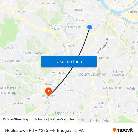 Noblestown Rd + #235 to Bridgeville, PA map
