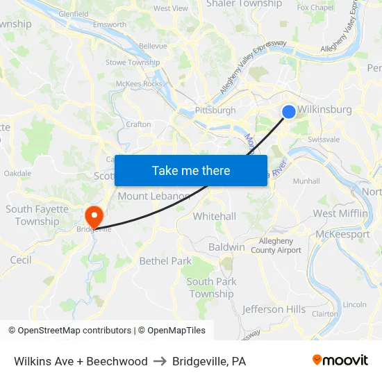 Wilkins Ave + Beechwood to Bridgeville, PA map