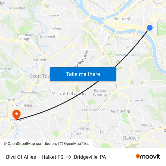 Blvd Of Allies + Halket FS to Bridgeville, PA map
