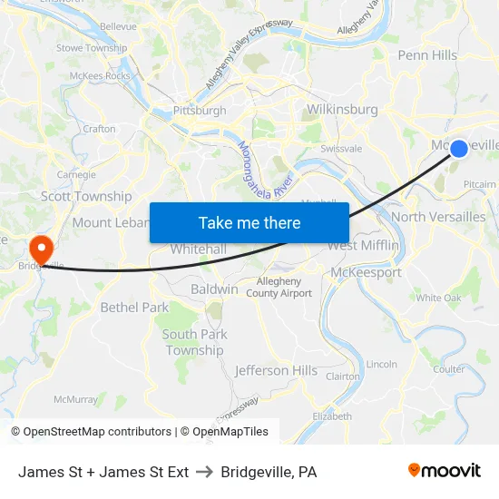 James St + James St Ext to Bridgeville, PA map